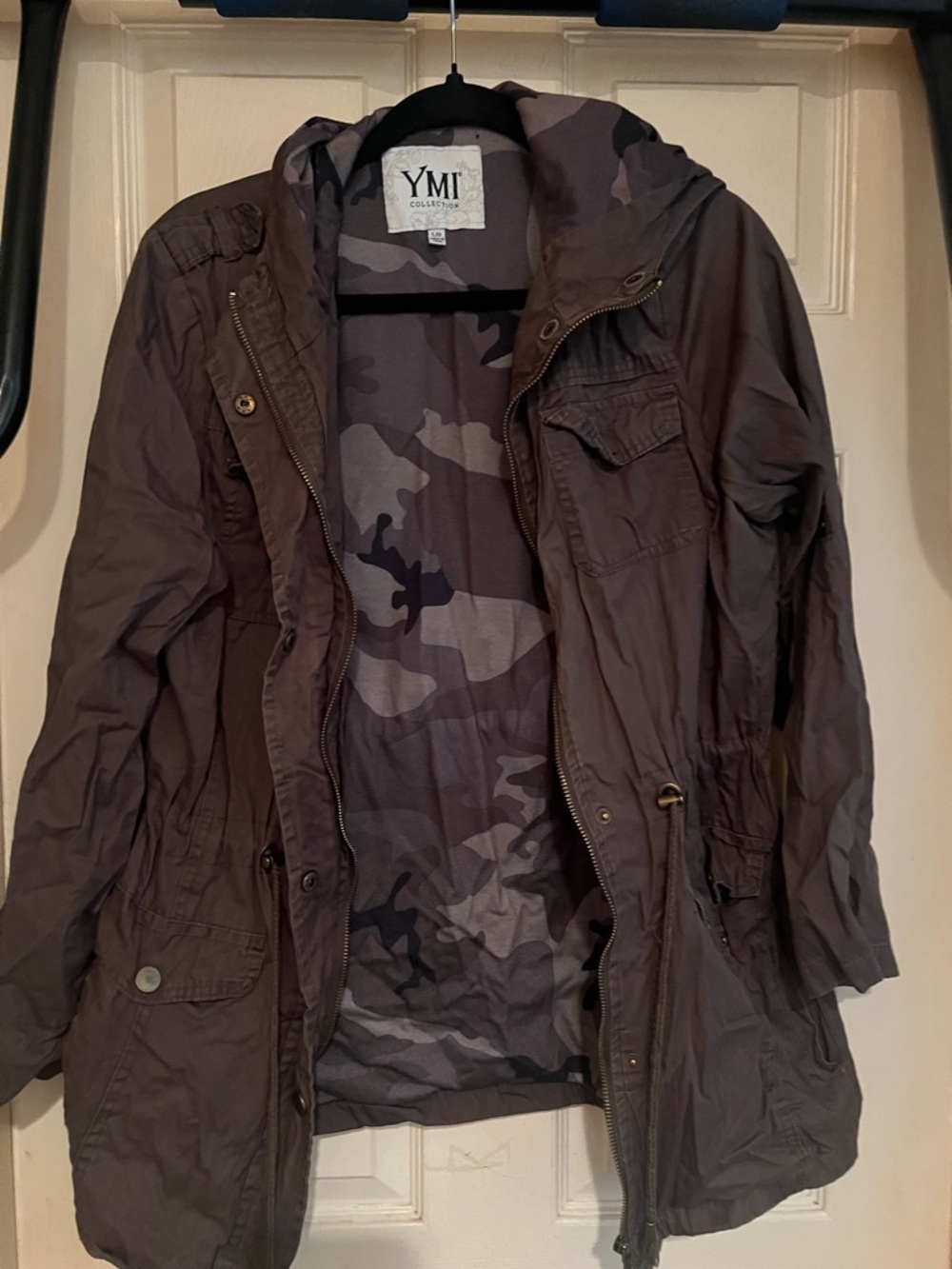 YMI Brown Hooded Utility Jacket with Camo Lining